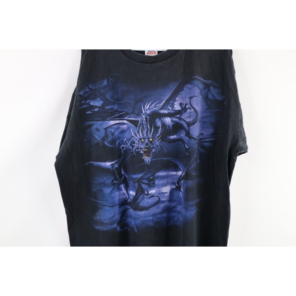 Vintage Streetwear Mens Size XL Faded Dragon Demon All Over Print T-Shirt Black - Picture 4 of 8